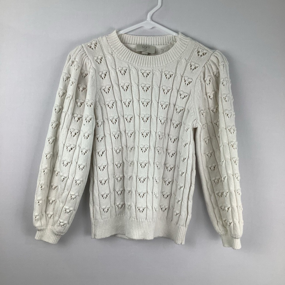 Loft Puff Sleeve Sweater womens size M petite Cream color